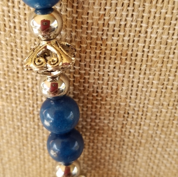 Hand Crafted Gemstone Necklace Blue and Silver Iron Beads 17.5 in. choker - Picture 3 of 10